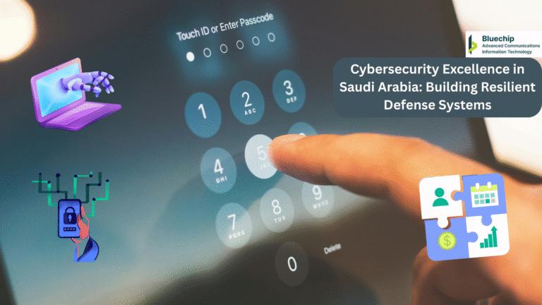 Hand entering passcode on digital screen with cybersecurity icons, symbolizing advanced defense systems and technology solutions in Saudi Arabia.