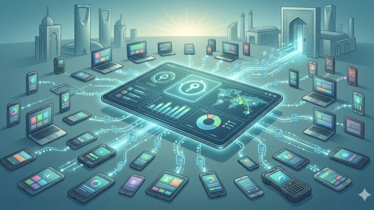 Centralized MDM dashboard managing secure mobile devices and enterprise endpoints across Saudi Arabia networks.